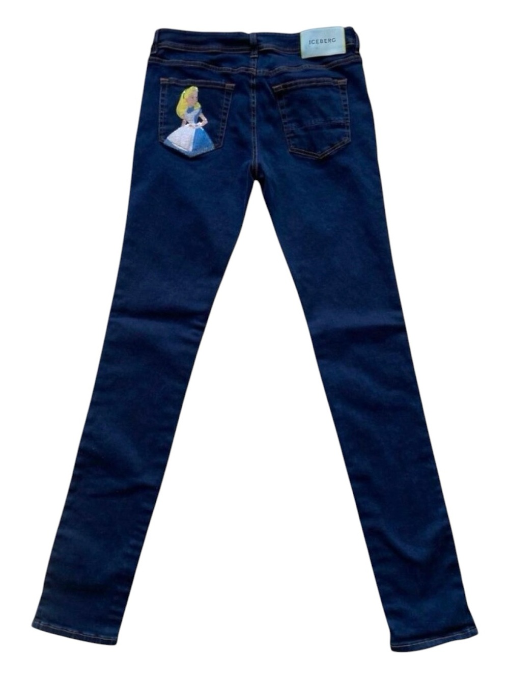 Y2K Iceberg Disney Alice Embroidered Skinny Jeans Collectible Designer Denim 27